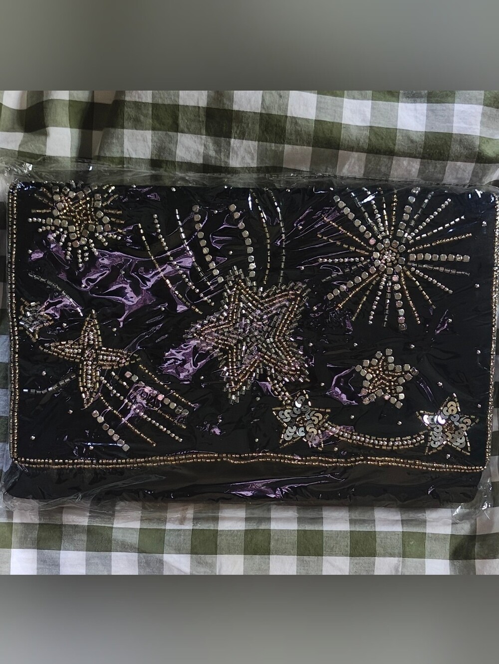 Francesca's Black Velvet Beaded Starburst Sequined Clutch NWT 💫